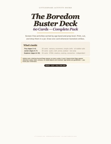 Boredom Buster Deck — 60-Card Complete Pack printable preview