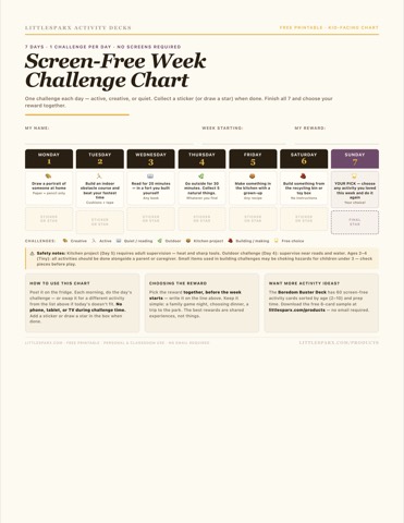 Screen-Free Week Challenge Chart printable preview